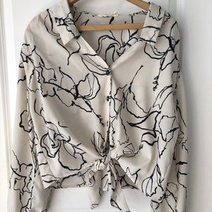 Momni Cream and Black Abstract Floral Tie Top